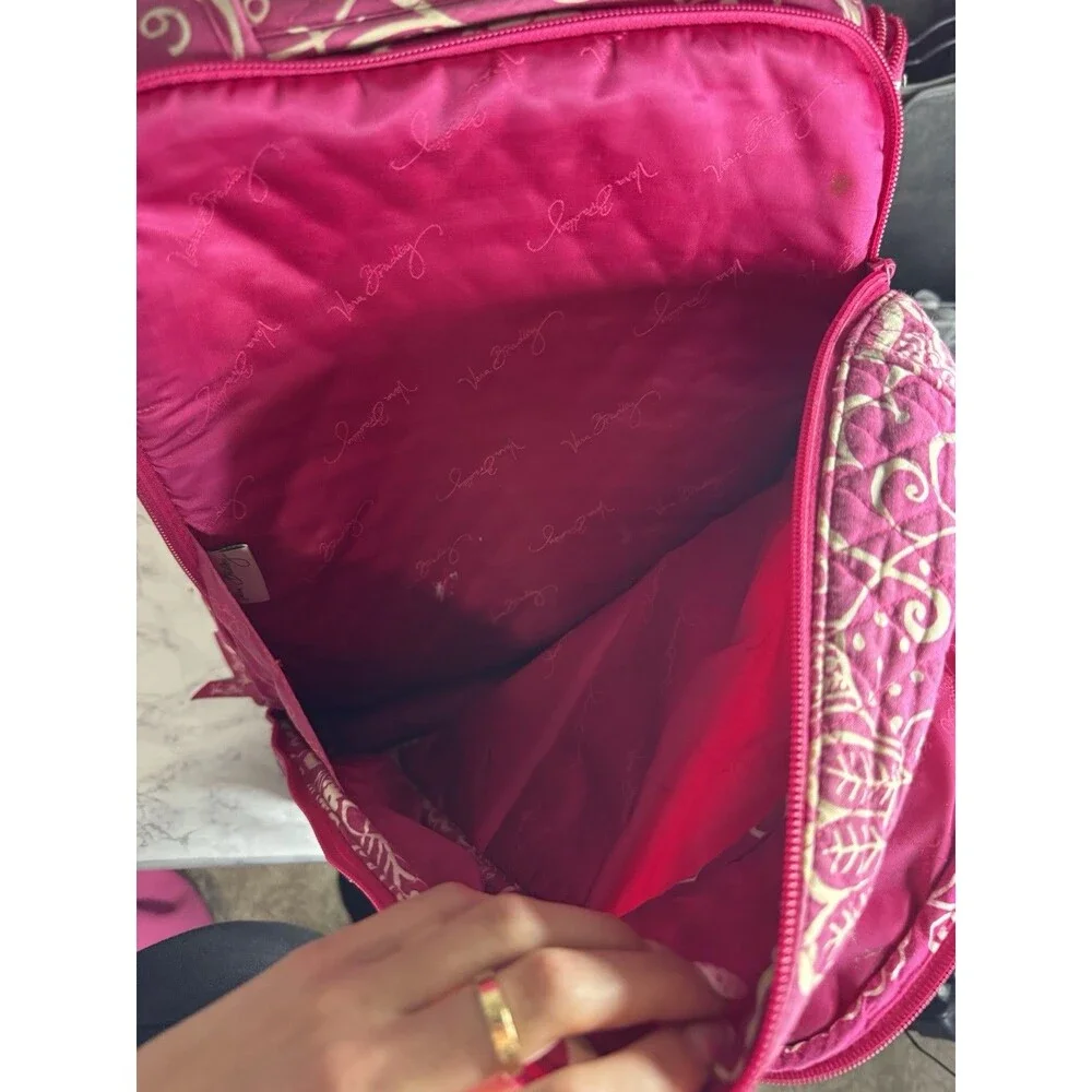 Vera Bradley Pink/White Floral Quilted Zip Backpack w/ Padded Adjustable Straps